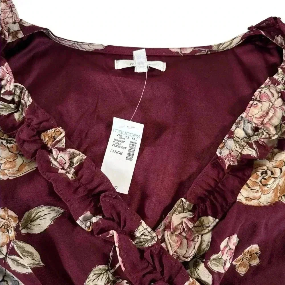 MAURICES Size Large Long Sleeve FLORAL RUFFLE A-LINE DRESS - New with Tags NWT - Picture 7 of 11